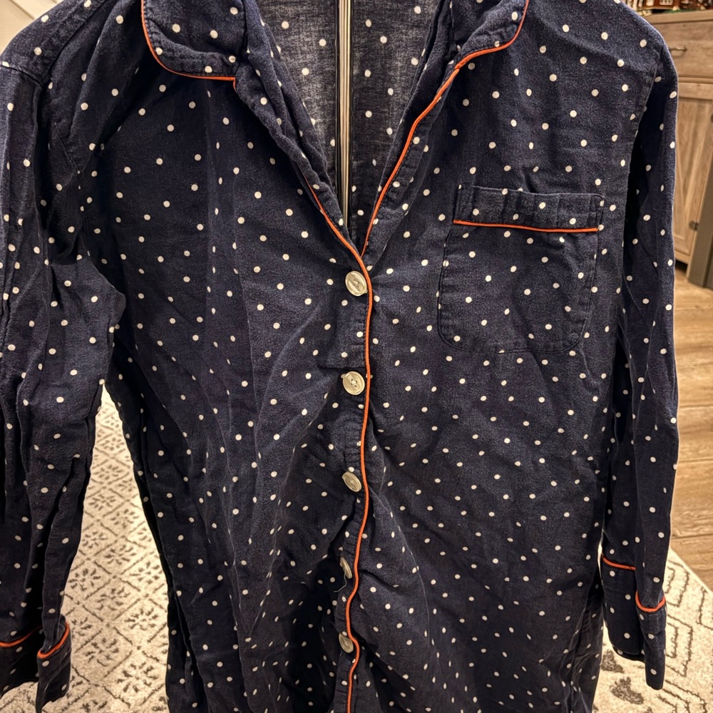 J. Crew Navy Polka Dot Pajama Top with Orange Trim